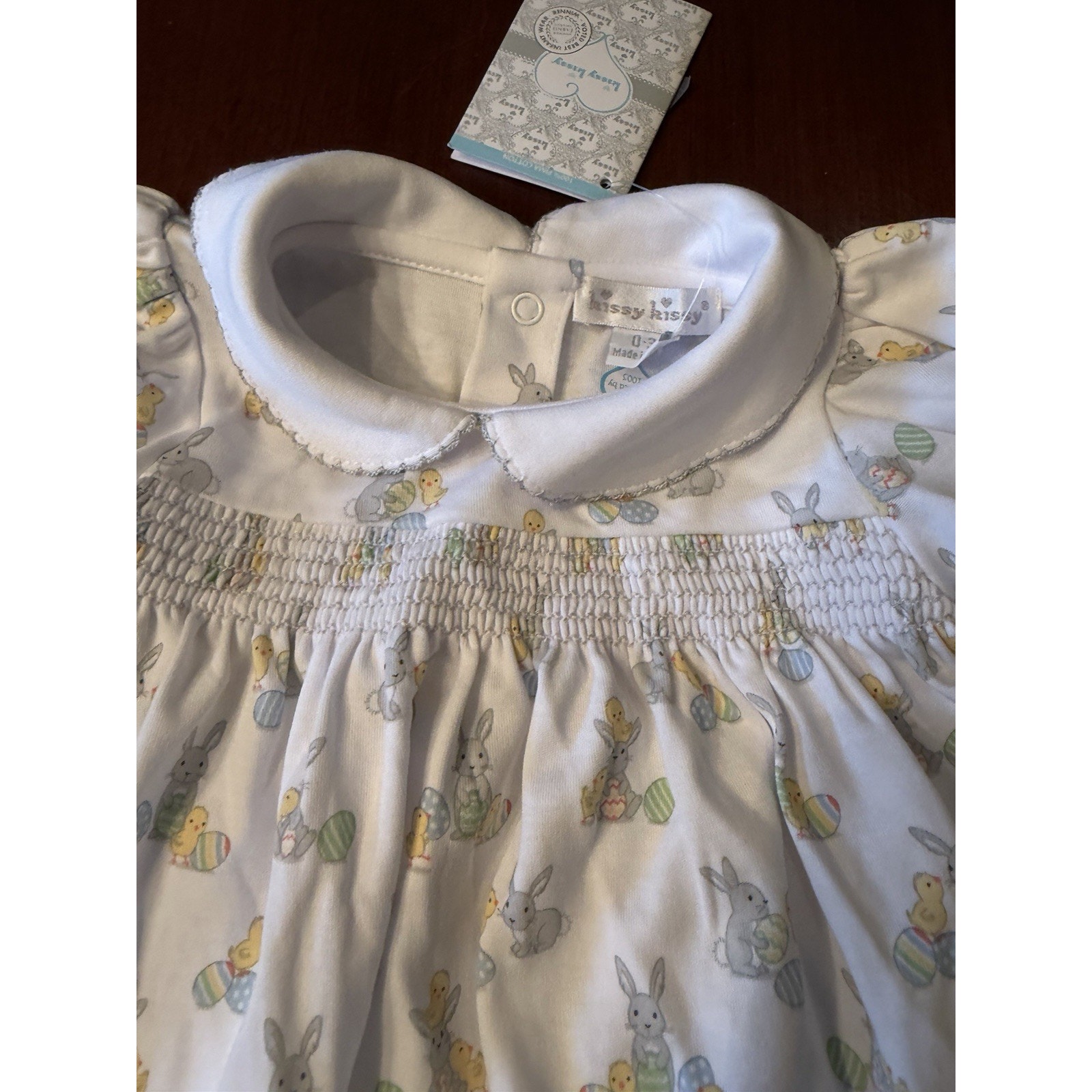 Kissy Kissy Smocked Easter Pima Cotton Peter Pan Collared Dress 0-3 Months Nwt — image 4 of 7